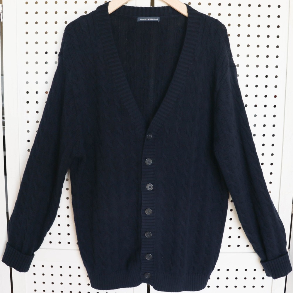 Brandy Melville Mens Oversized Navy Cableknit Cardigan Sweater SIZE O/S